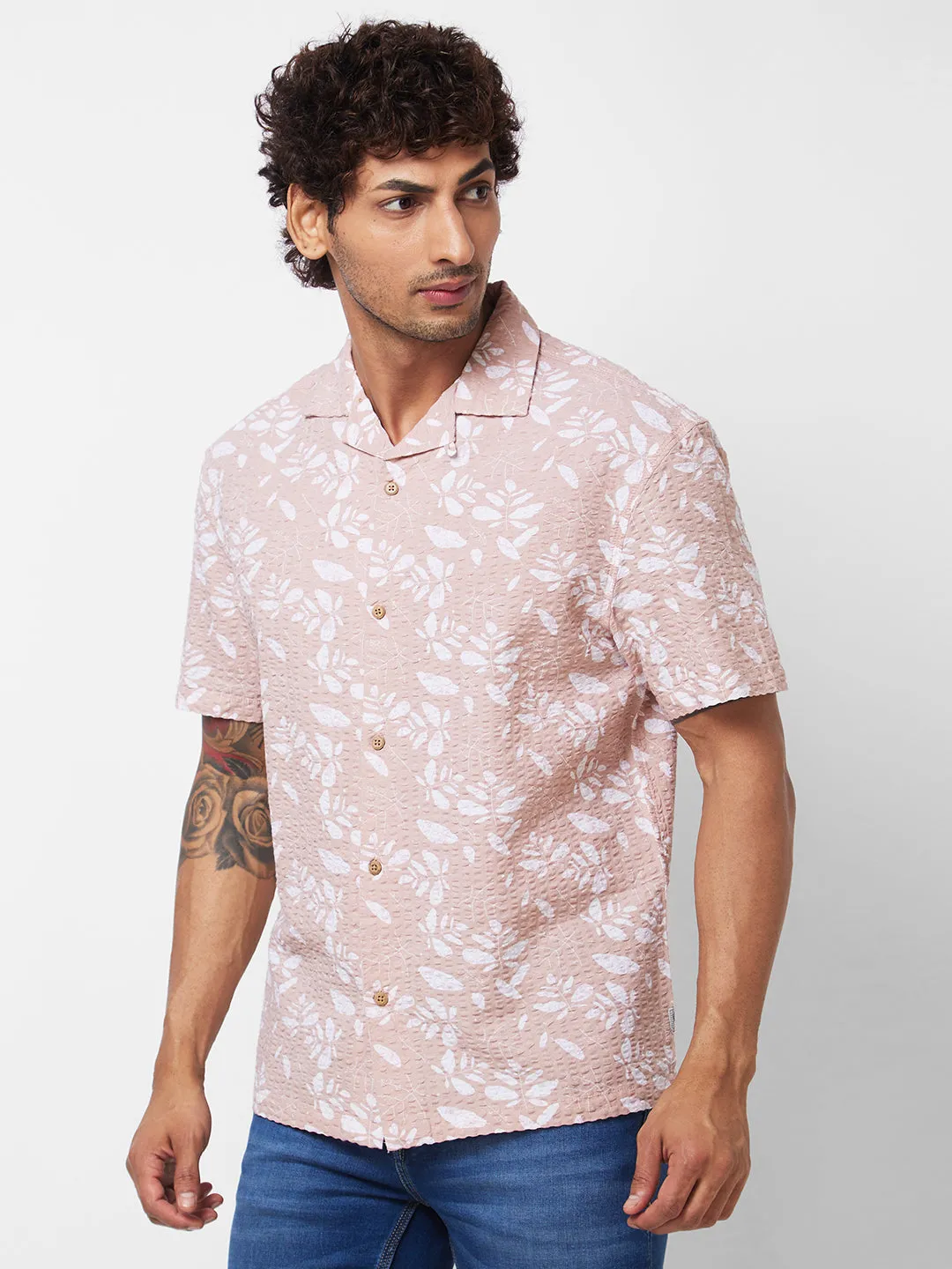 Spykar Pink PRINTED HALF SLEEVE Shirt For Men