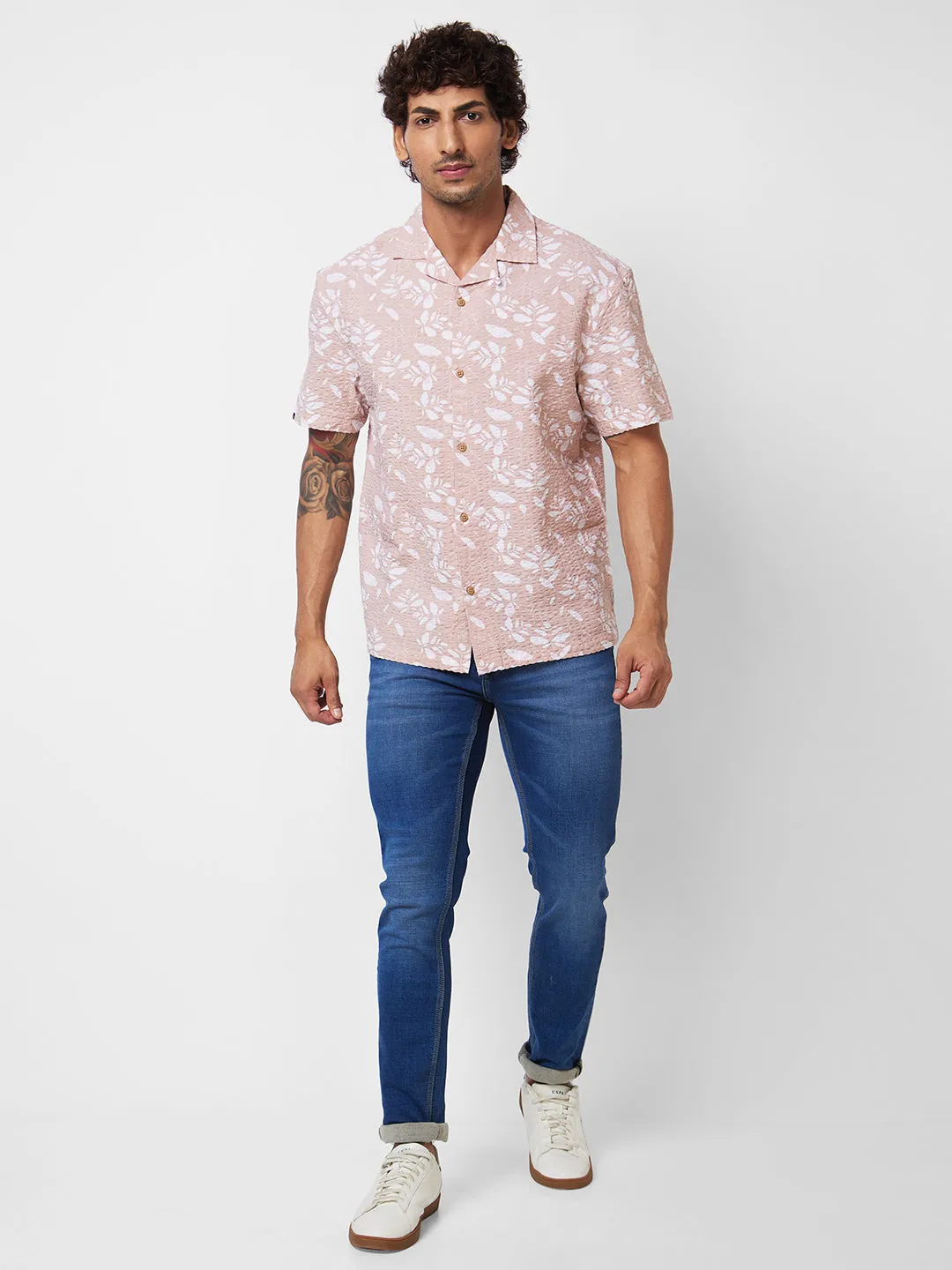 Spykar Pink PRINTED HALF SLEEVE Shirt For Men