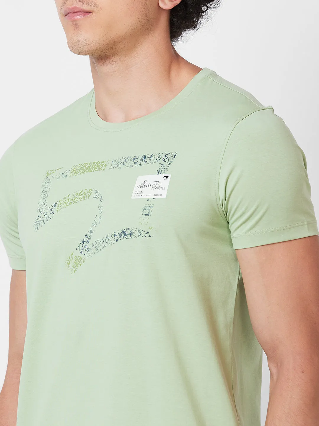 Spykar ROUND NECK HALF SLEEVES Green T-shirt  For Men