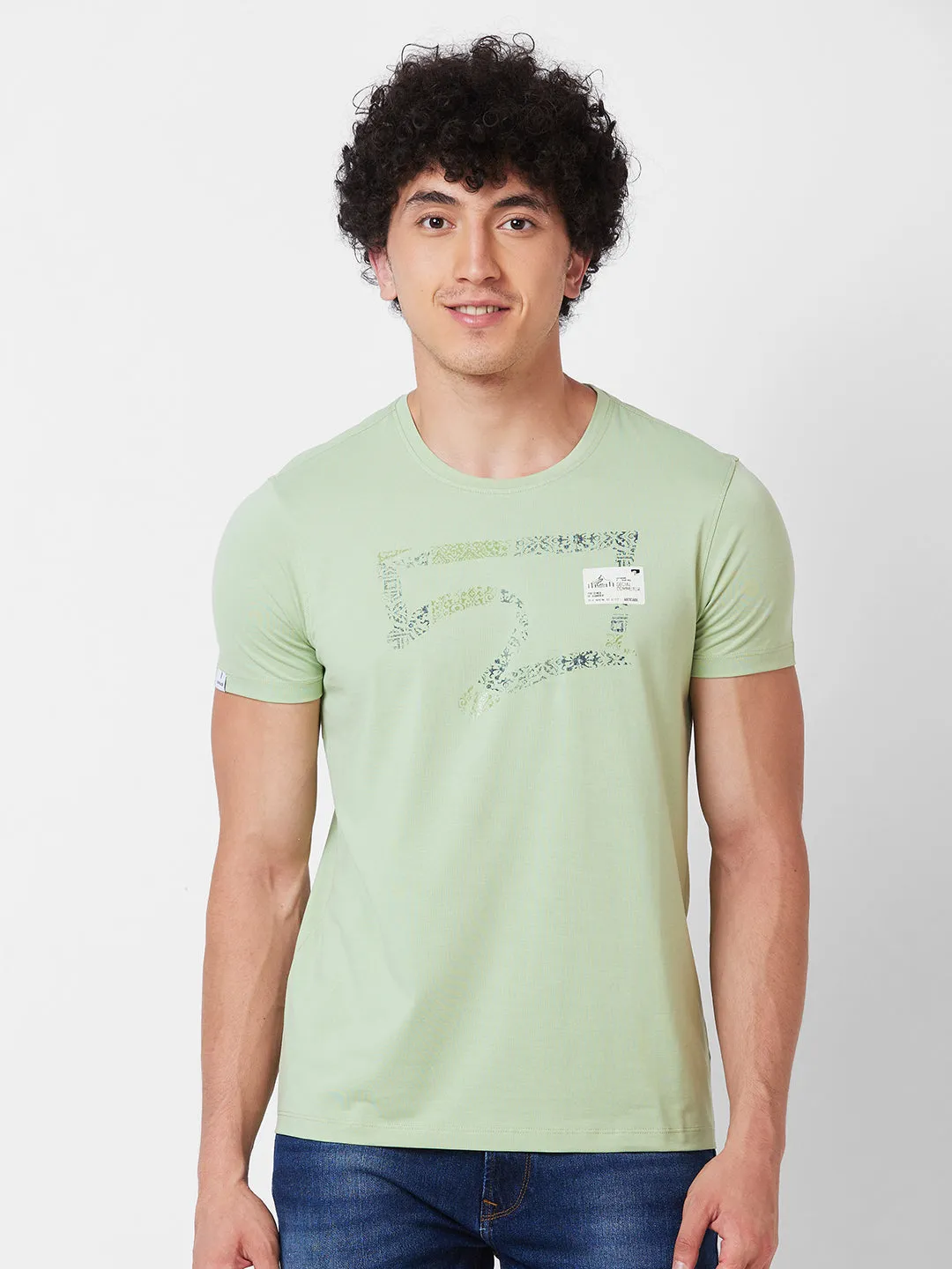 Spykar ROUND NECK HALF SLEEVES Green T-shirt  For Men