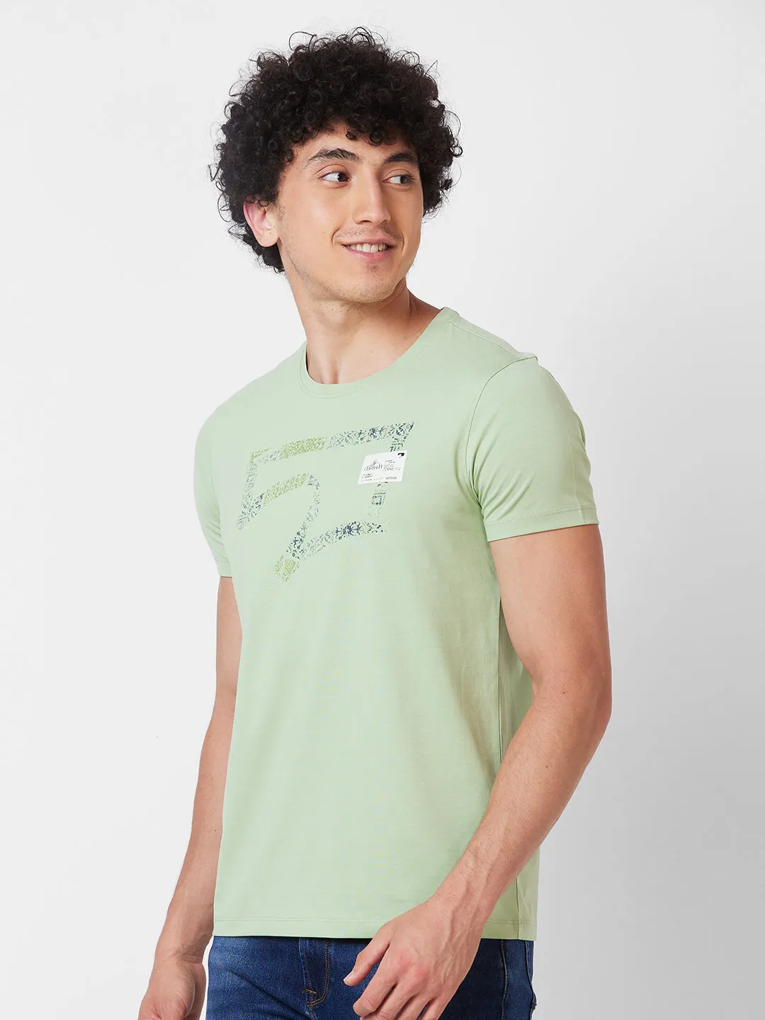 Spykar ROUND NECK HALF SLEEVES Green T-shirt  For Men