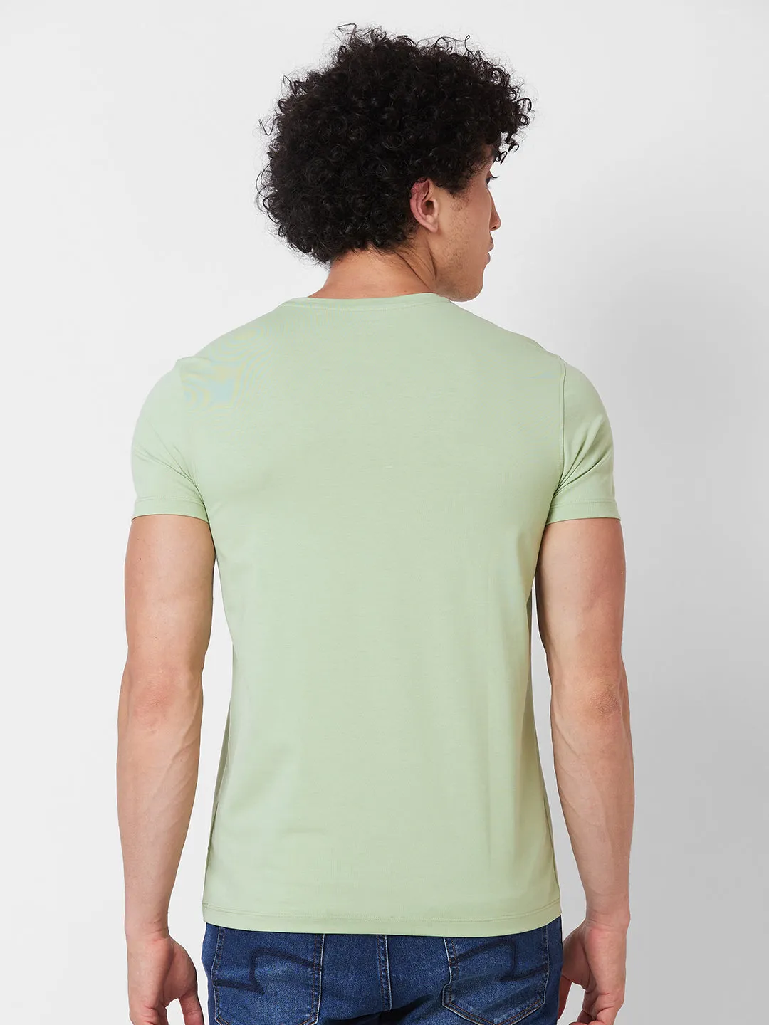 Spykar ROUND NECK HALF SLEEVES Green T-shirt  For Men