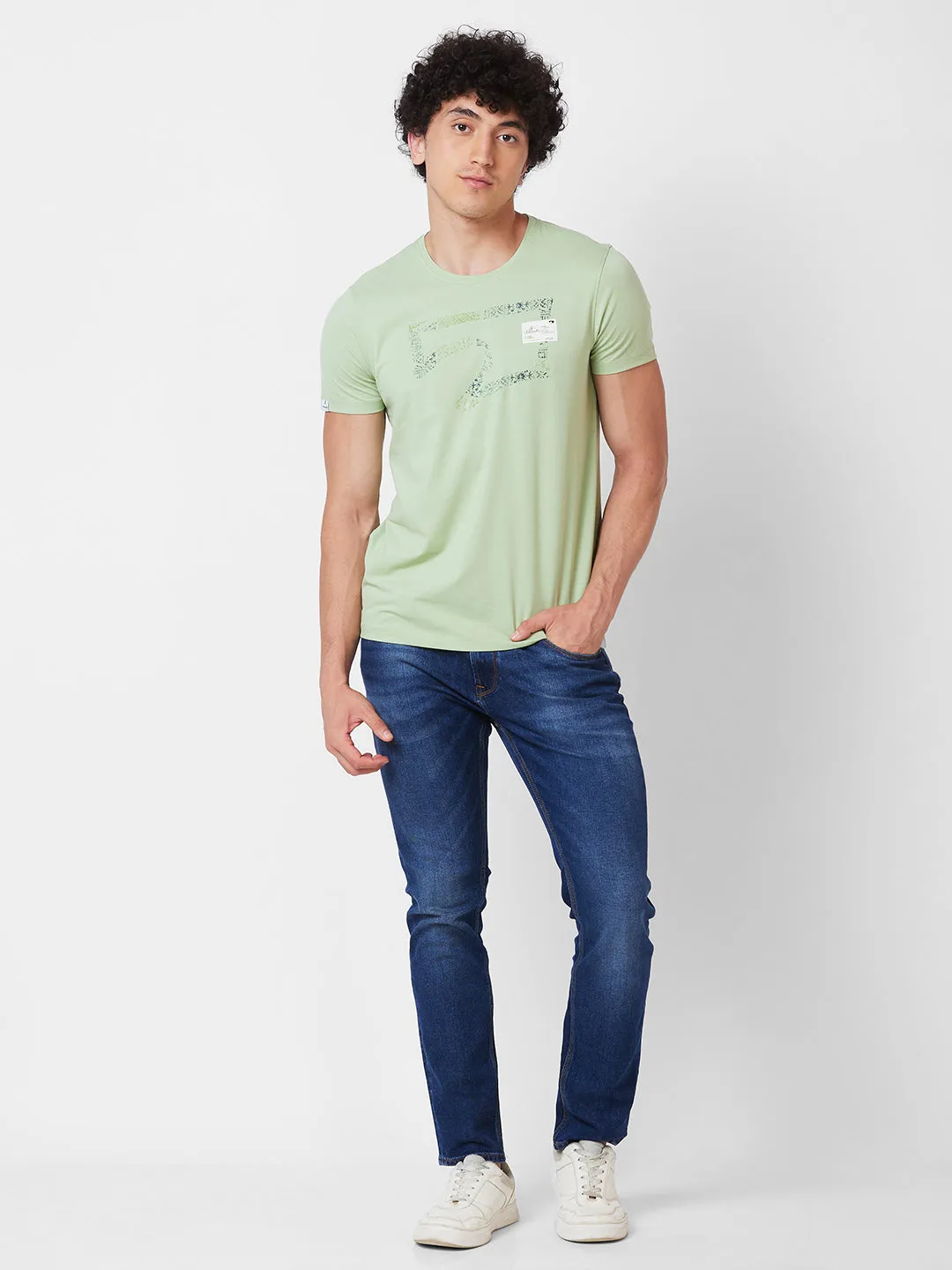 Spykar ROUND NECK HALF SLEEVES Green T-shirt  For Men