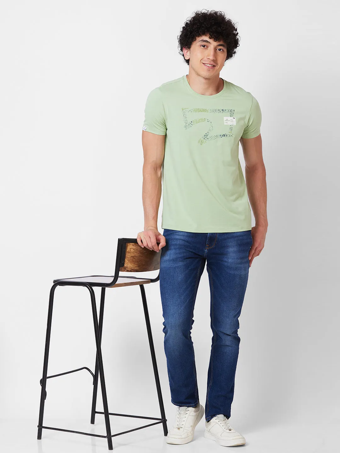 Spykar ROUND NECK HALF SLEEVES Green T-shirt  For Men