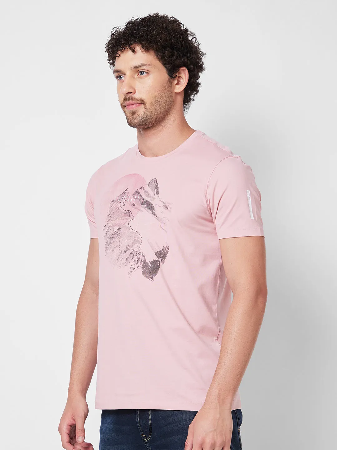 Spykar ROUND NECK HALF SLEEVES Pink T-shirt  For Men