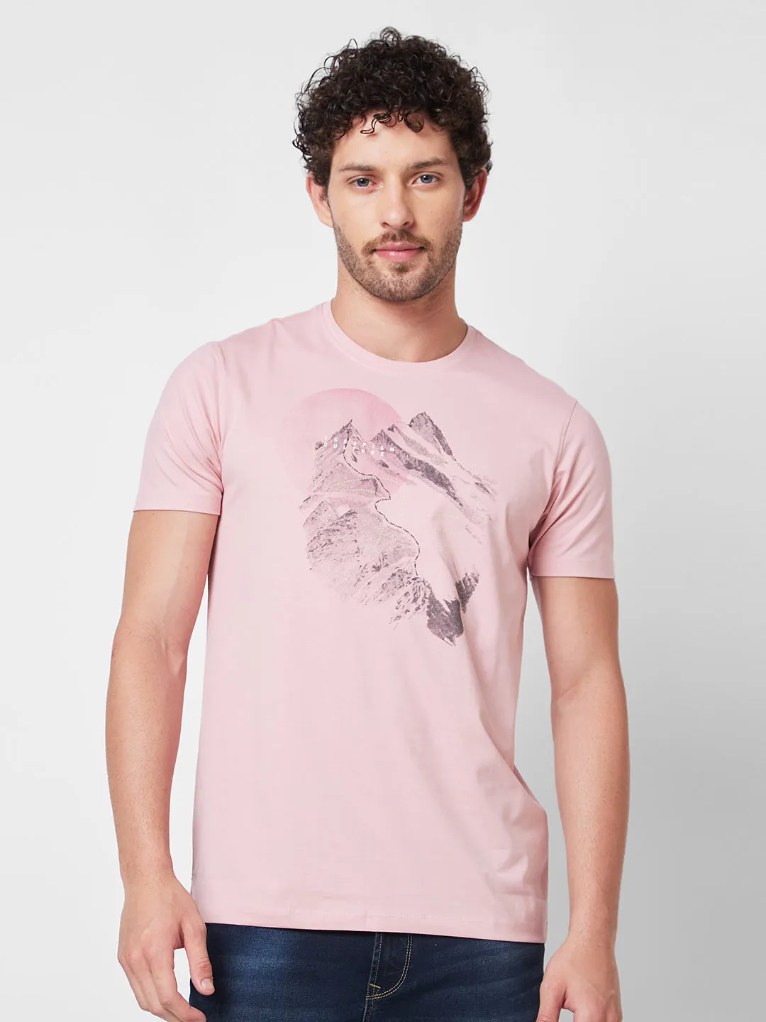 Spykar ROUND NECK HALF SLEEVES Pink T-shirt  For Men