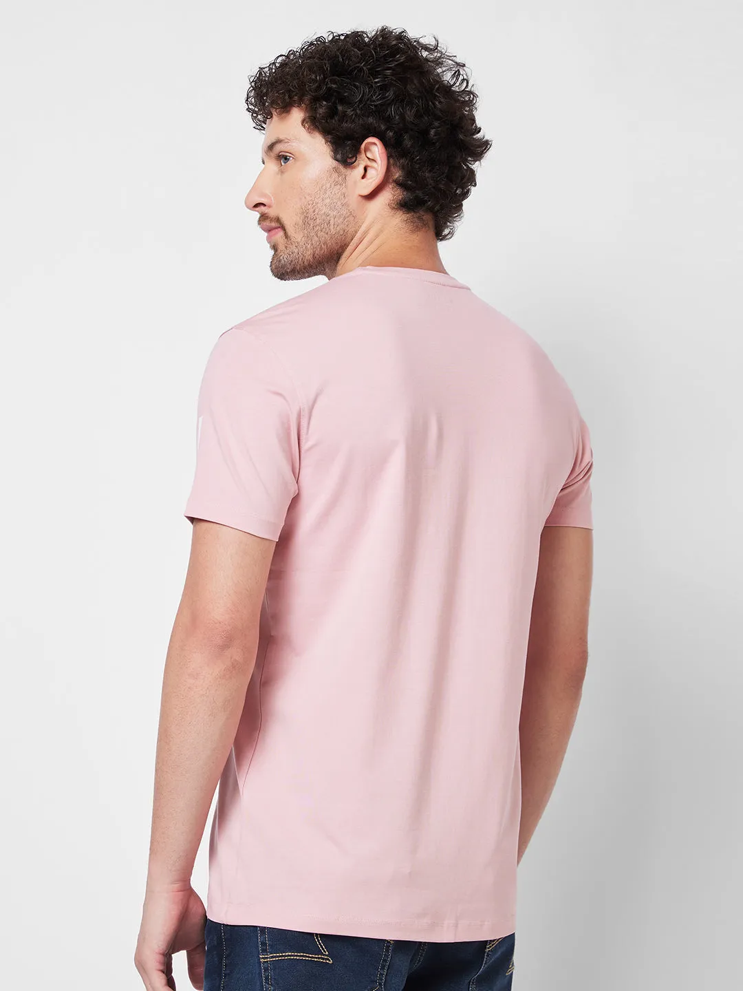 Spykar ROUND NECK HALF SLEEVES Pink T-shirt  For Men