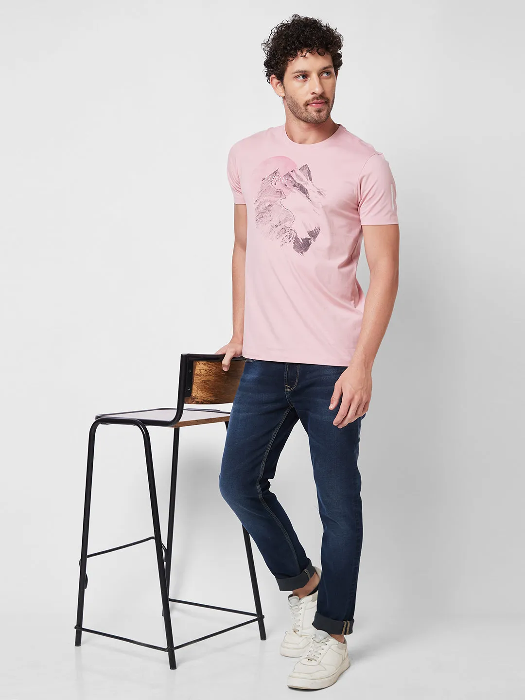 Spykar ROUND NECK HALF SLEEVES Pink T-shirt  For Men