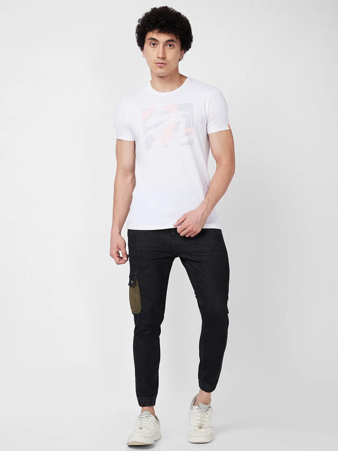 Spykar ROUND NECK HALF SLEEVES White T-shirt  For Men