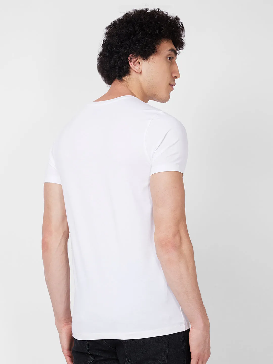 Spykar ROUND NECK HALF SLEEVES White T-shirt  For Men