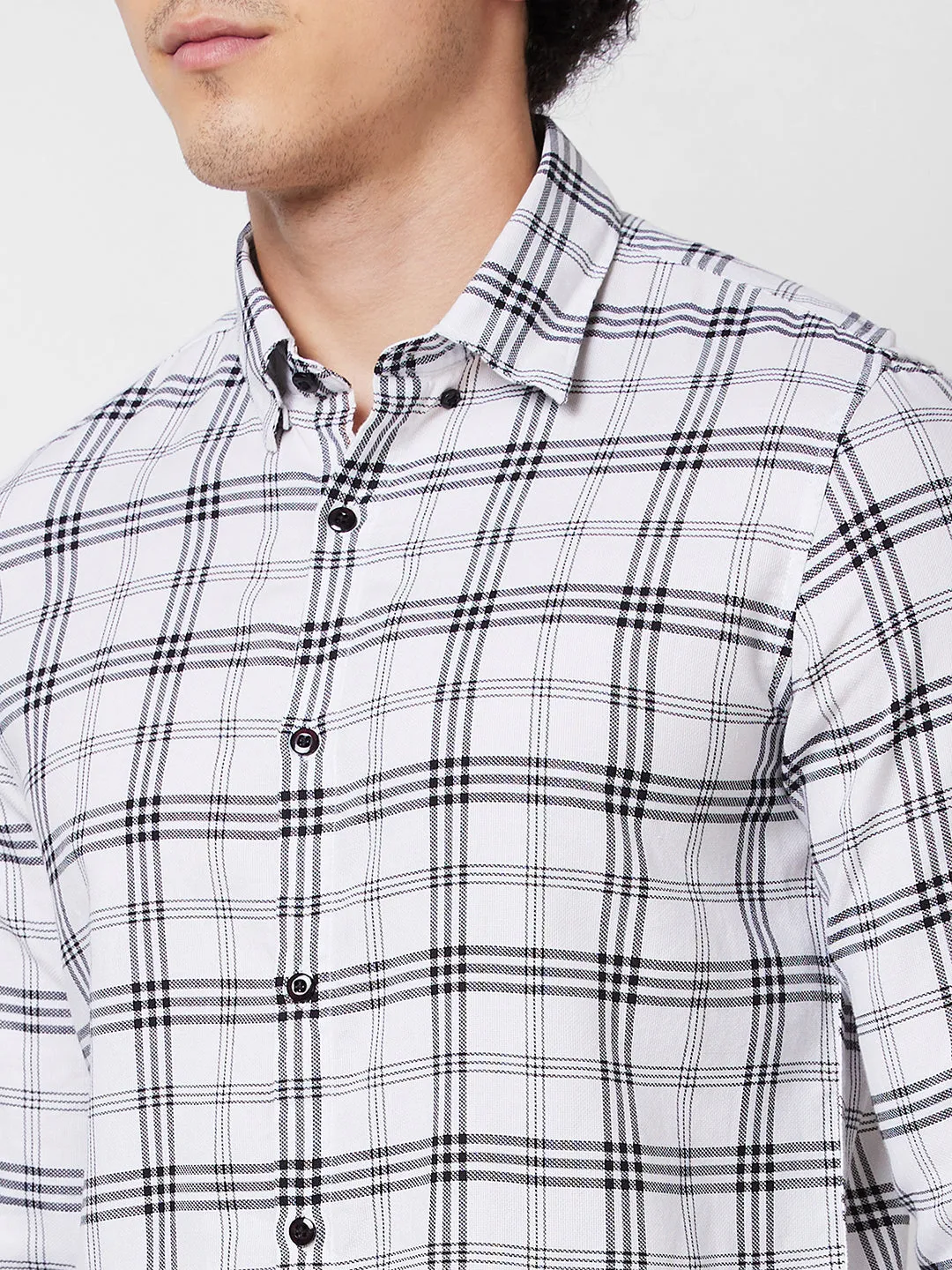 Spykar White CHECKED FULL SLEEVE Shirt For Men