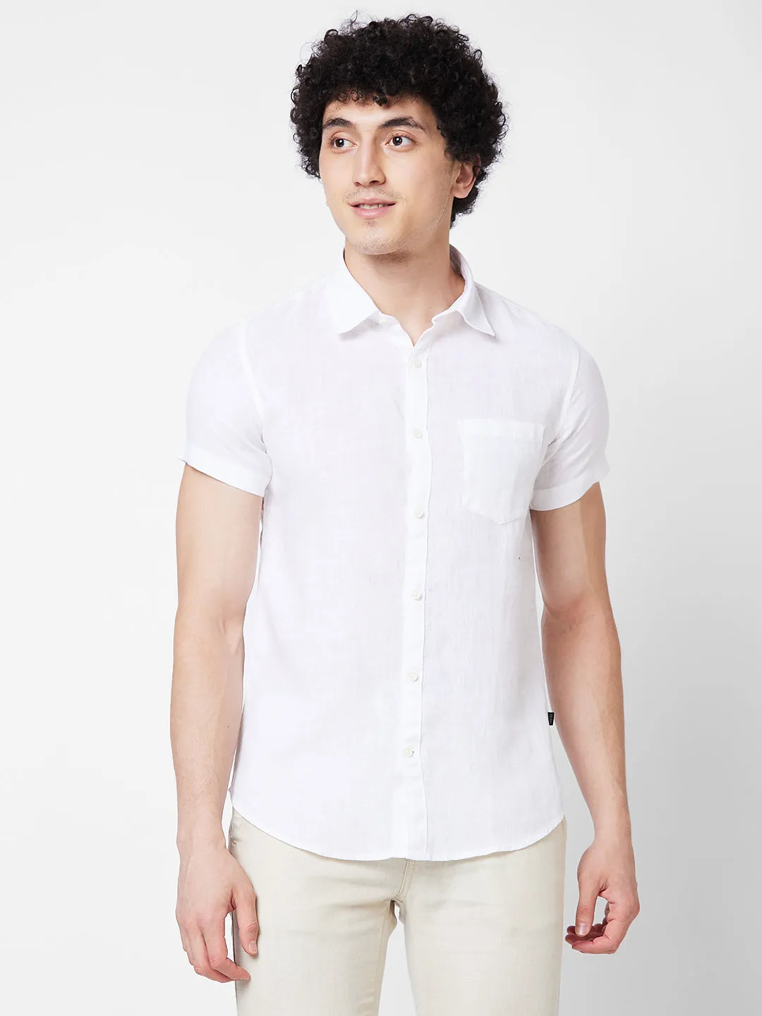 Spykar White SOLID HALF SLEEVE Shirt For Men