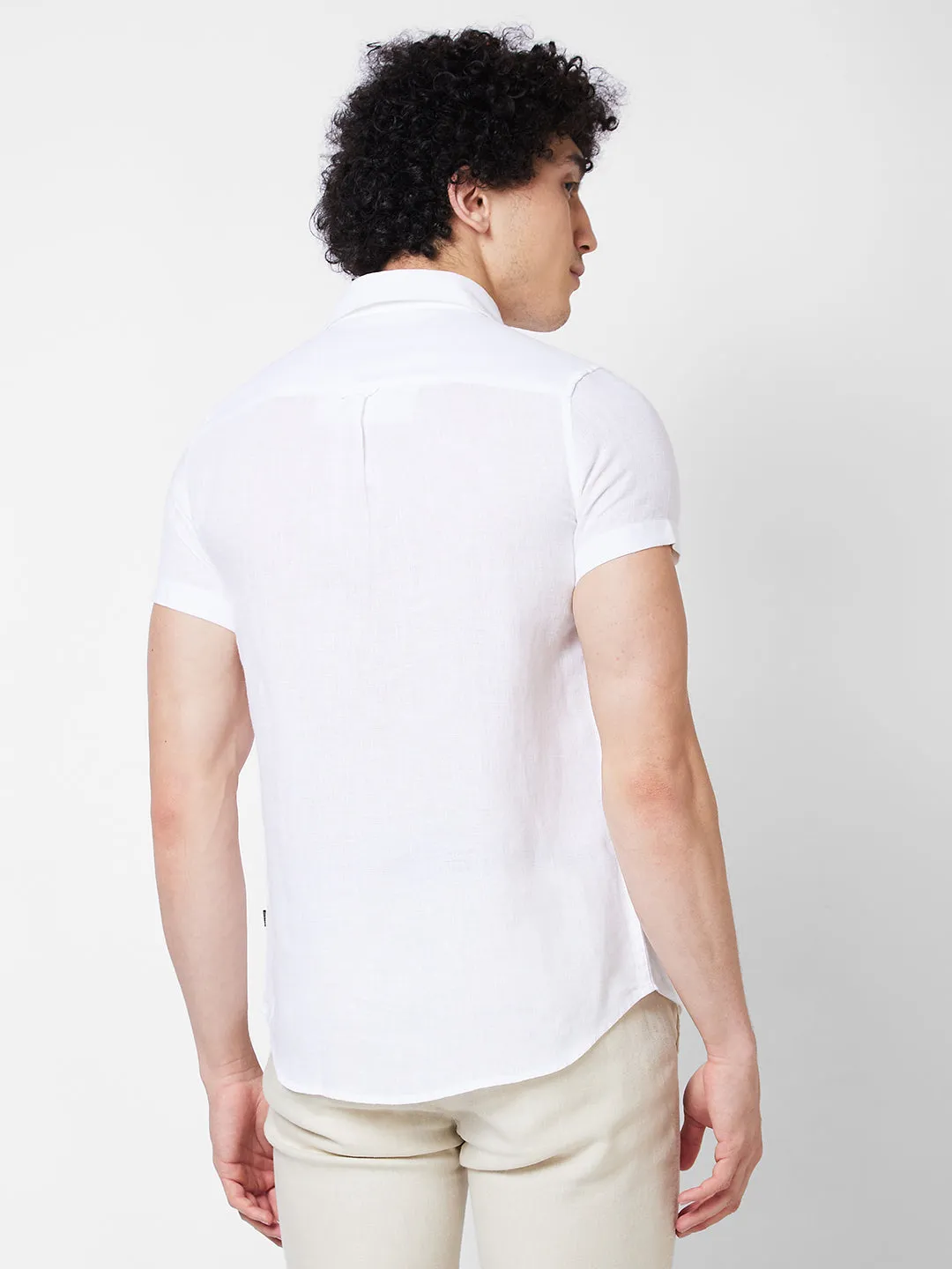 Spykar White SOLID HALF SLEEVE Shirt For Men