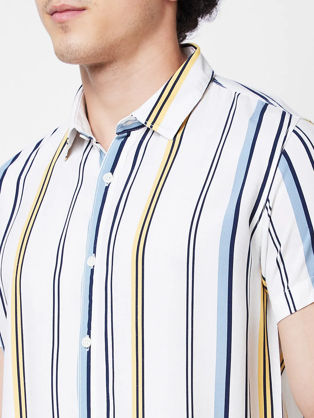 Spykar White STRIPED HALF SLEEVE Shirt For Men