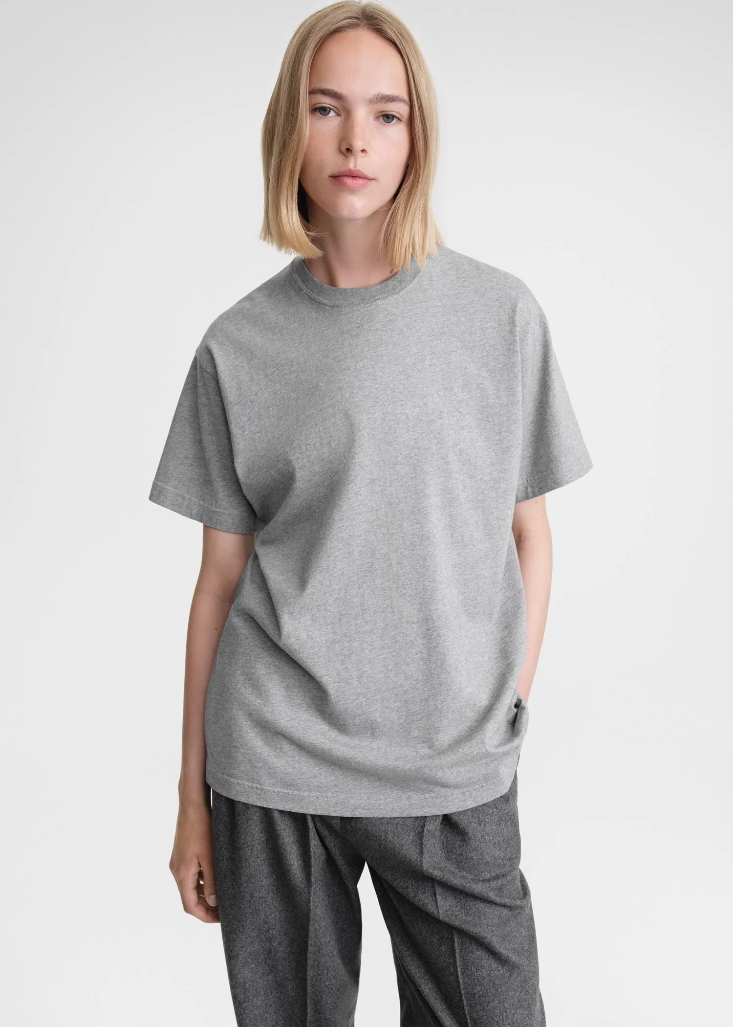 Straight cotton tee light grey melange