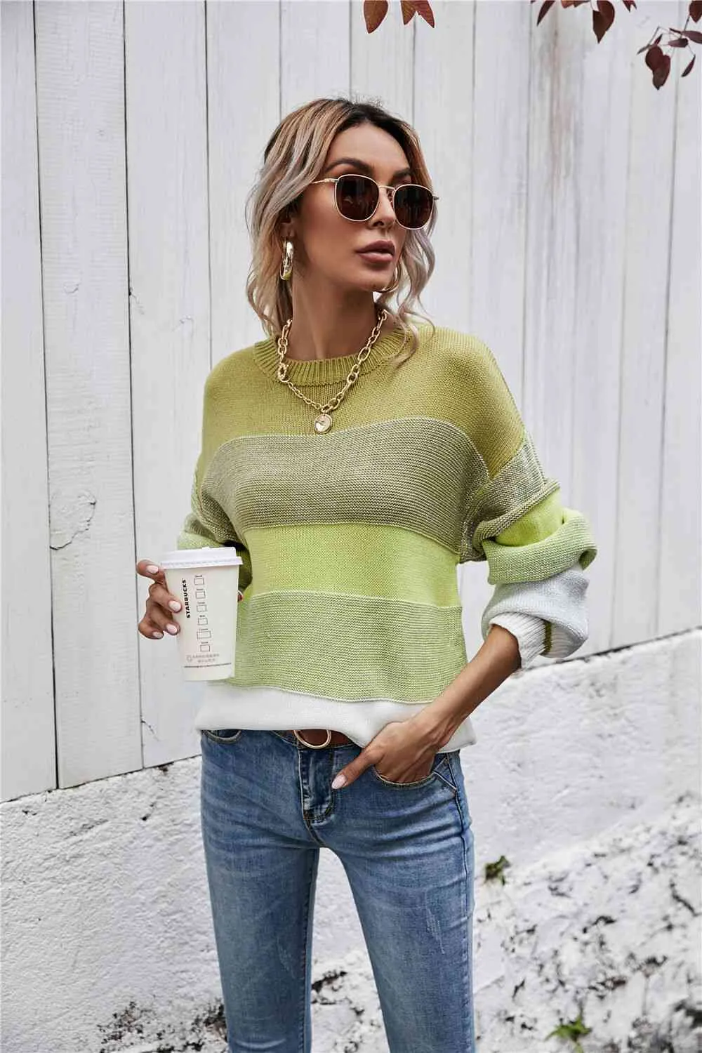 Striped Ribbed Trim Sweater