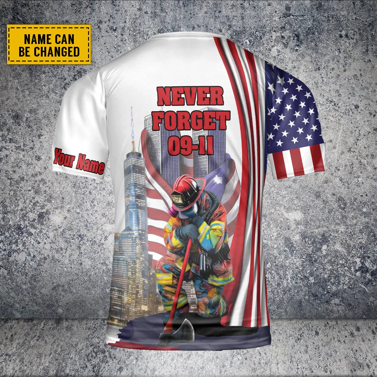 Teesdily | Firefighter 911 Day 3d Custom Tshirt Polo, Jesus American Flag All Over Print Shirt, Never Forget September 11th Remembrance Day Patriot