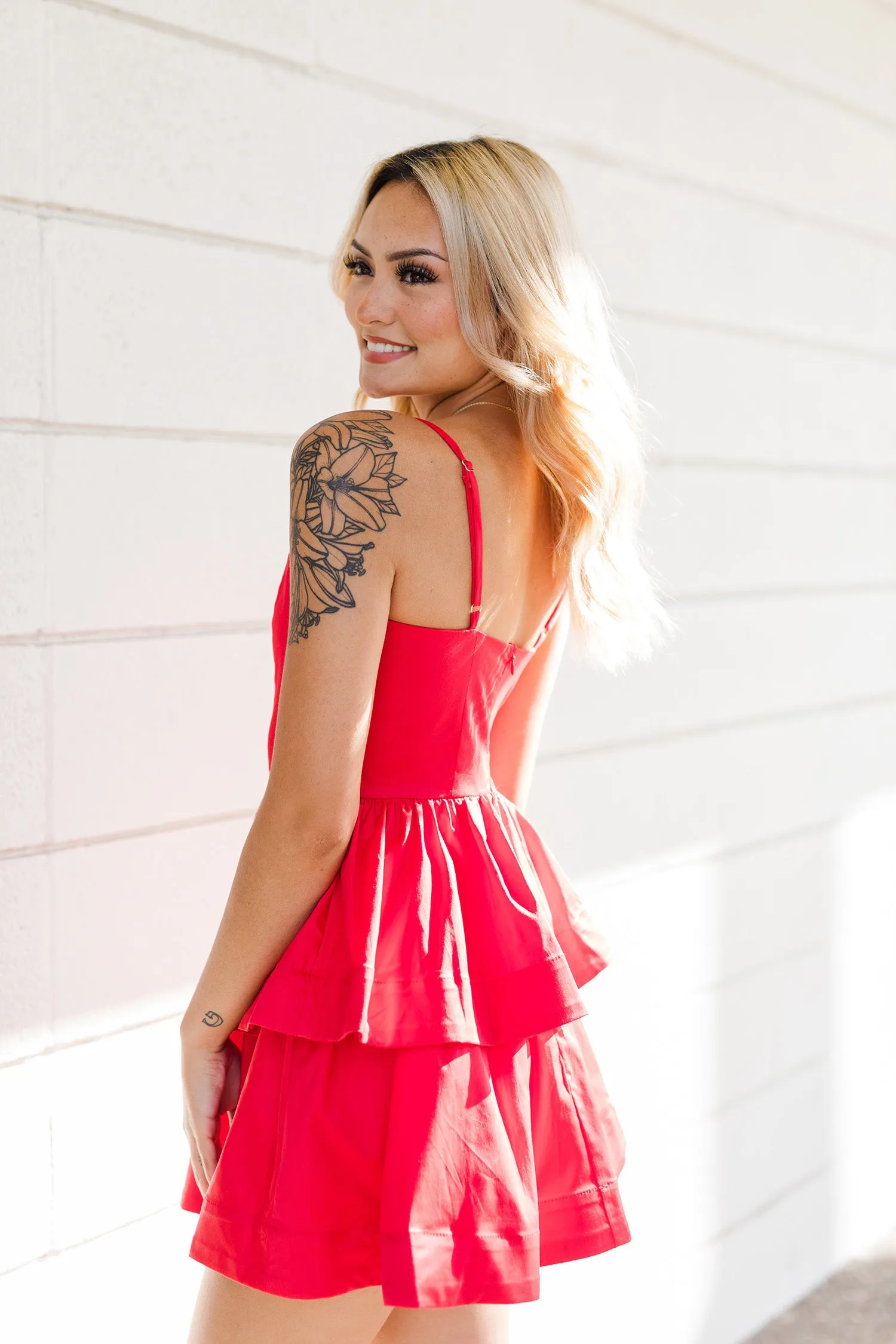 The Left on Red Tiered Mini Dress