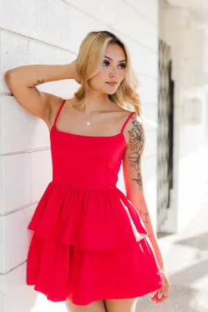 The Left on Red Tiered Mini Dress