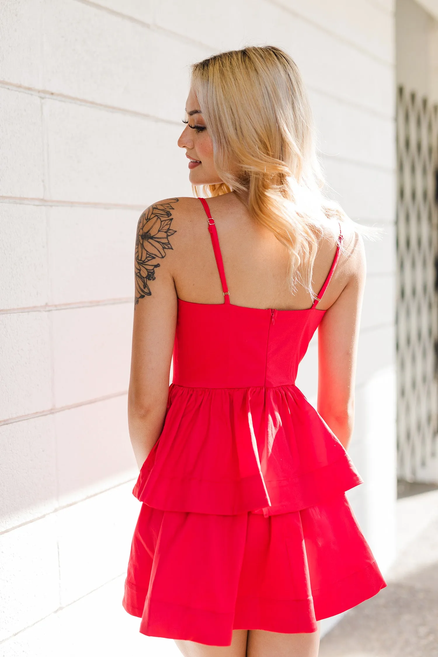 The Left on Red Tiered Mini Dress