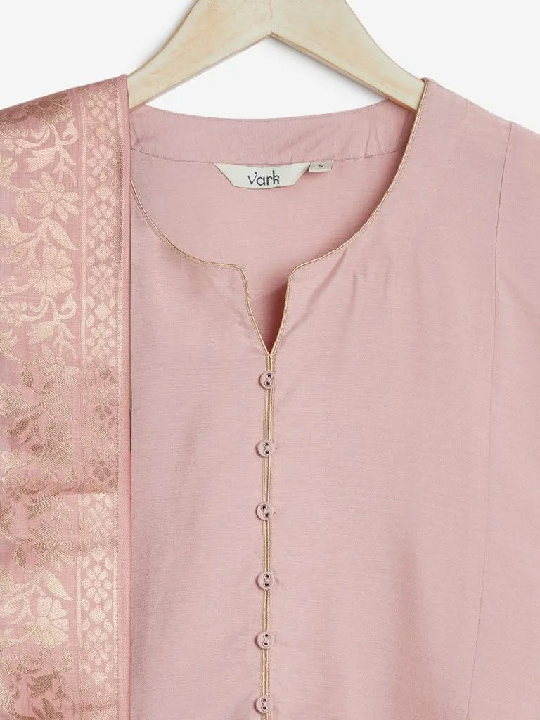 Vark Pink Fit-And-Flare Kurta, Pants And Dupatta