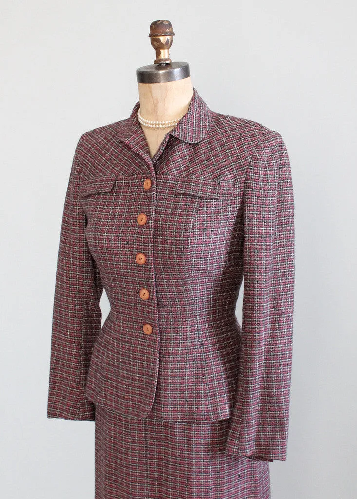 Vintage Late 1940s Glenchester Tweed Nipped Waist Suit