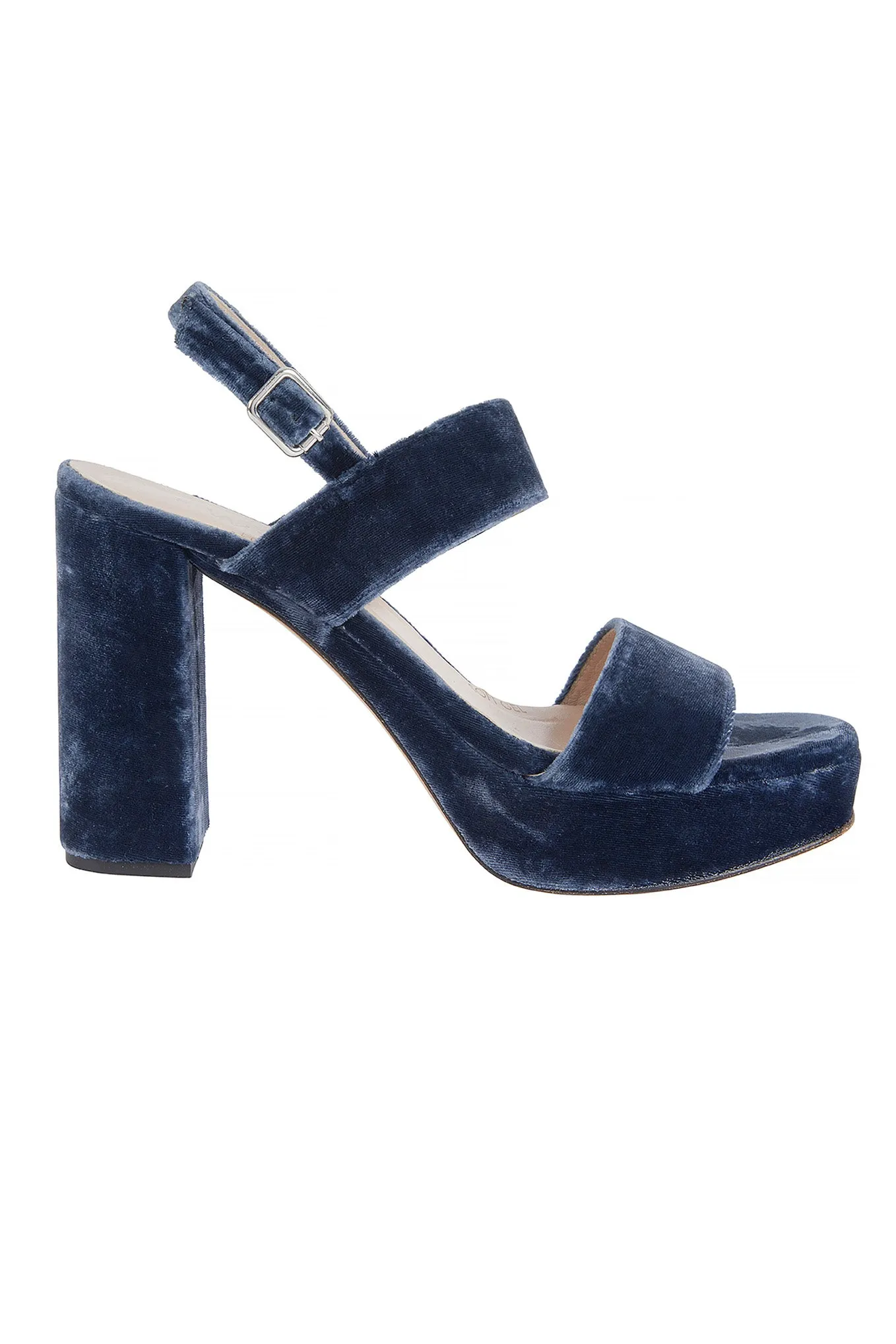 Violet Velvet Block High Heel Sandal - Blue