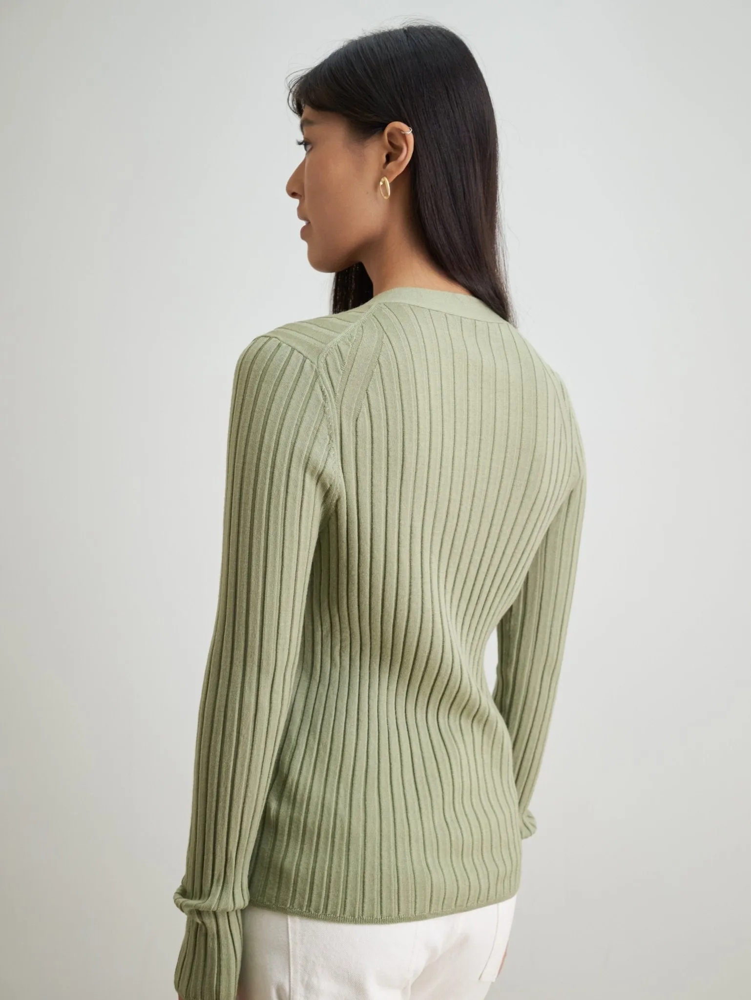 WENDY merino wool slim-fit cardigan (Green)