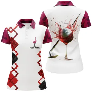 White Red Wine Leopard Golf Shirts For Women Custom Name Womens Golf Polo Shirts Golf Gifts