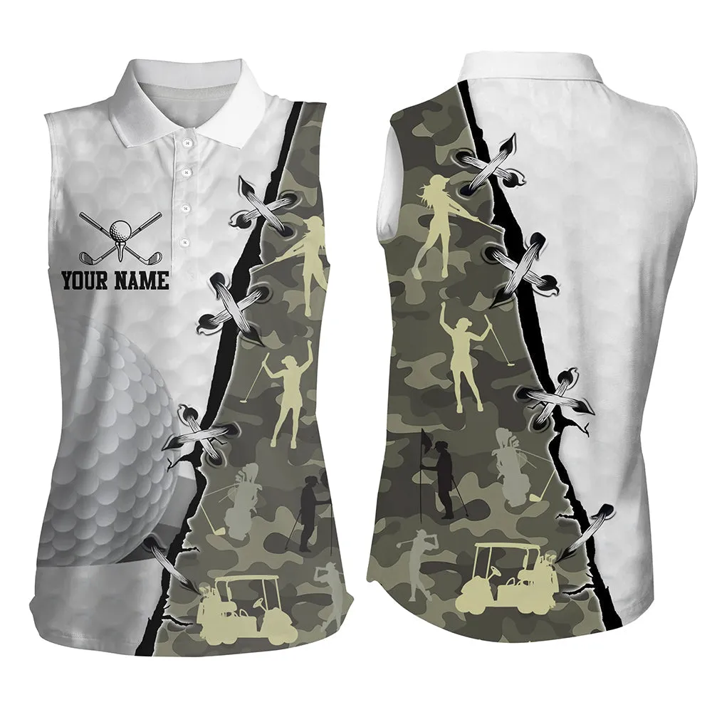 Women Golf Polo Shirts Custom Name Camouflage Golf Shirts, Team Golf Tops For Ladies