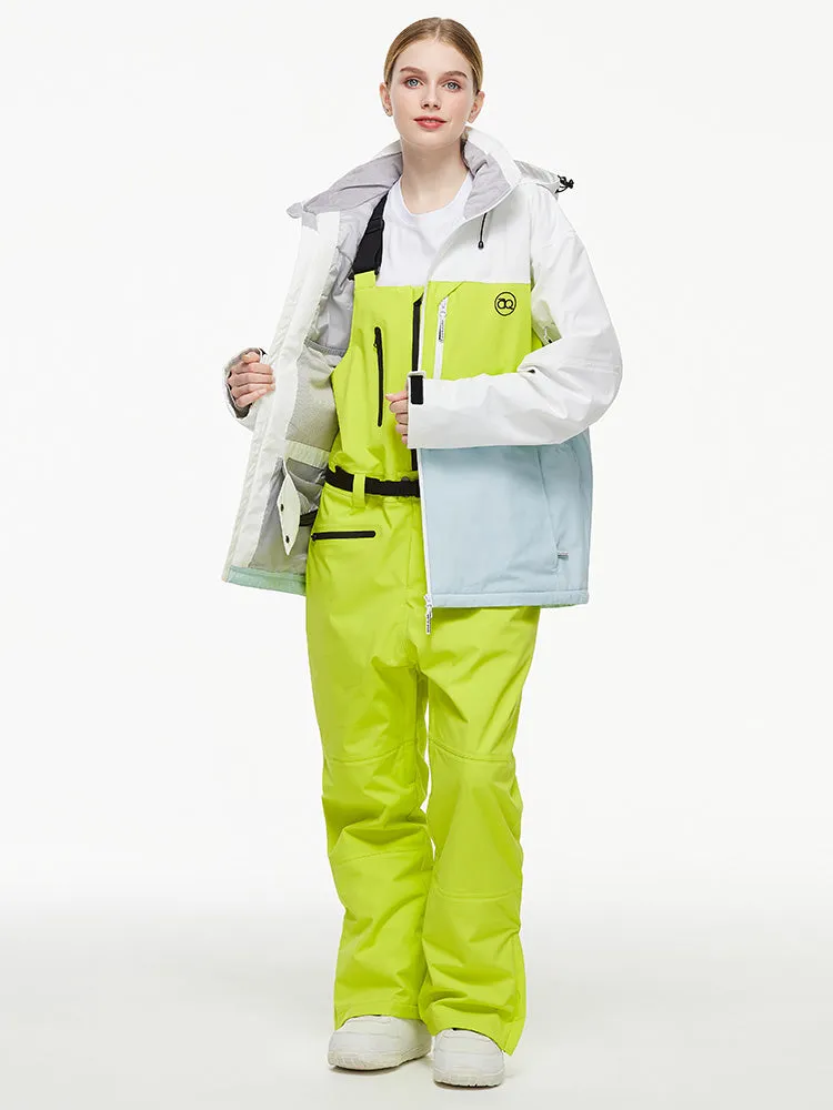 Women's Arctic Queen Mountain Windbreaker Thermal Snow Suits with Overalls Bibs