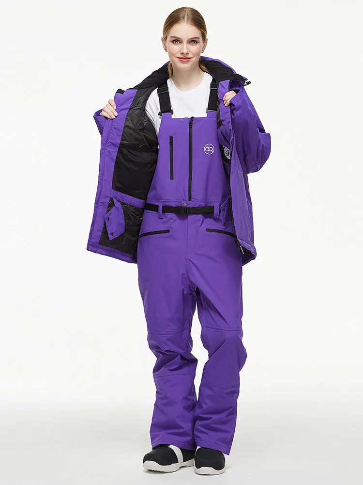 Women's Arctic Queen Mountain Windbreaker Thermal Snow Suits with Overalls Bibs