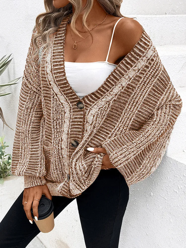 Women's Long Sleeve Cable Knit Sweater Open Front Cardigans Button Loose Outerwear