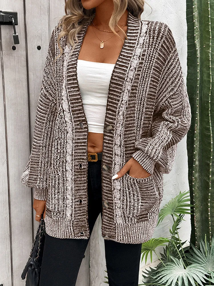 Women's Long Sleeve Cable Knit Sweater Open Front Cardigans Button Loose Outerwear